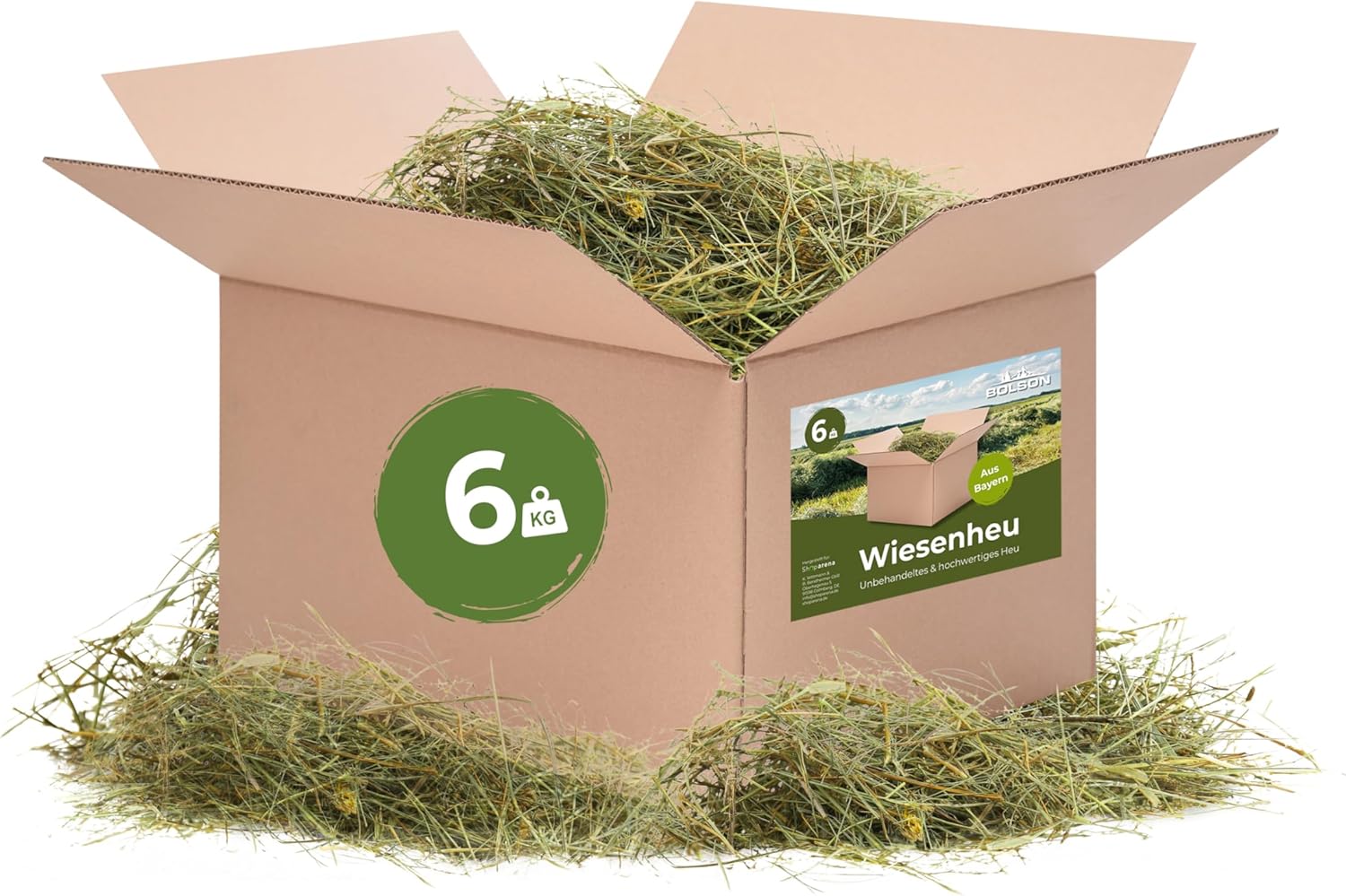 Frisches & unbehandeltes Wiesenheu von Bolson (6 kg) – 1. Schnittheu mit Gräsern & Blumen aus Bayern – Direkt ab Hof verpackt – Hochwertiges Heu zur Fütterung & Einstreu von Kaninchen, Hamstern Frisches & unbehandeltes Wiesenheu von Bolson (6 kg) – 1. Schnittheu mit Gräsern & Blumen aus Bayern – Direkt ab Hof verpackt – Hochwertiges Heu zur Fütterung & Einstreu von Kaninchen, Hamstern