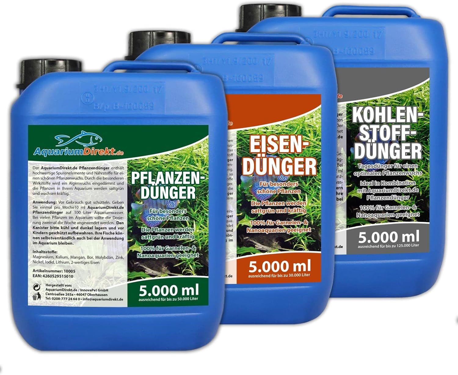 Aquarium-Direkt Pflanzen-, Eisen- und Kohlenstoffdünger-Set 3 x 5 Liter (Perfekte Pflanzenpflege für Ihr Aquarium – Komplettset mit allen Spurenelementen und Nährstoffen) Aquarium-Direkt Pflanzen-, Eisen- und Kohlenstoffdünger-Set 3 x 5 Liter (Perfekte Pflanzenpflege für Ihr Aquarium – Komplettset mit allen Spurenelementen und Nährstoffen)