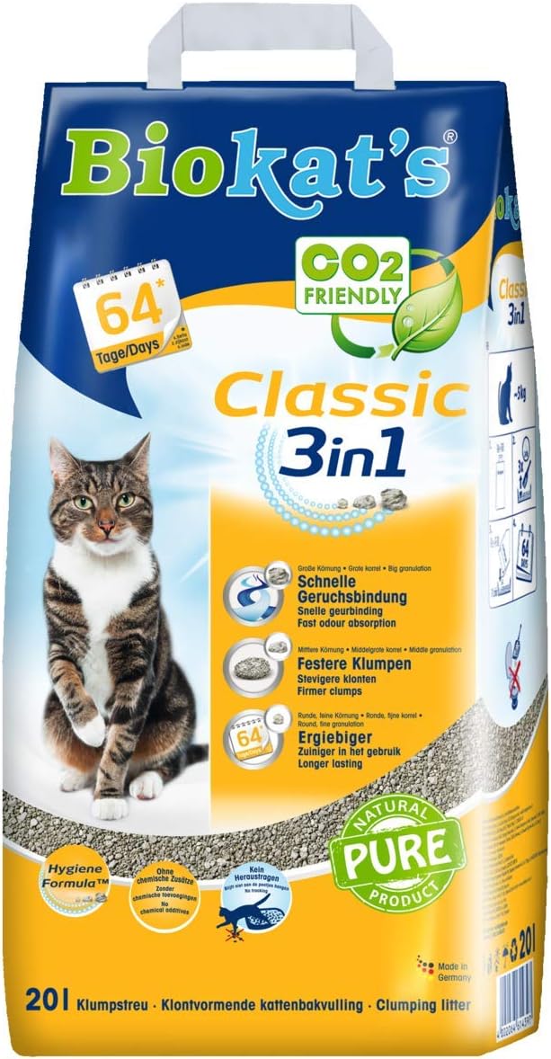 Biokat’s klassische frische 3-in-1-Katzenstreu ohne Duftstoffe, hochwertige Klumpstreu für Katzen mit 3 verschiedenen Körnungen, 1 Papierbeutel (1 x 20 l). Biokat’s klassische frische 3-in-1-Katzenstreu ohne Duftstoffe, hochwertige Klumpstreu für Katzen mit 3 verschiedenen Körnungen, 1 Papierbeutel (1 x 20 l).