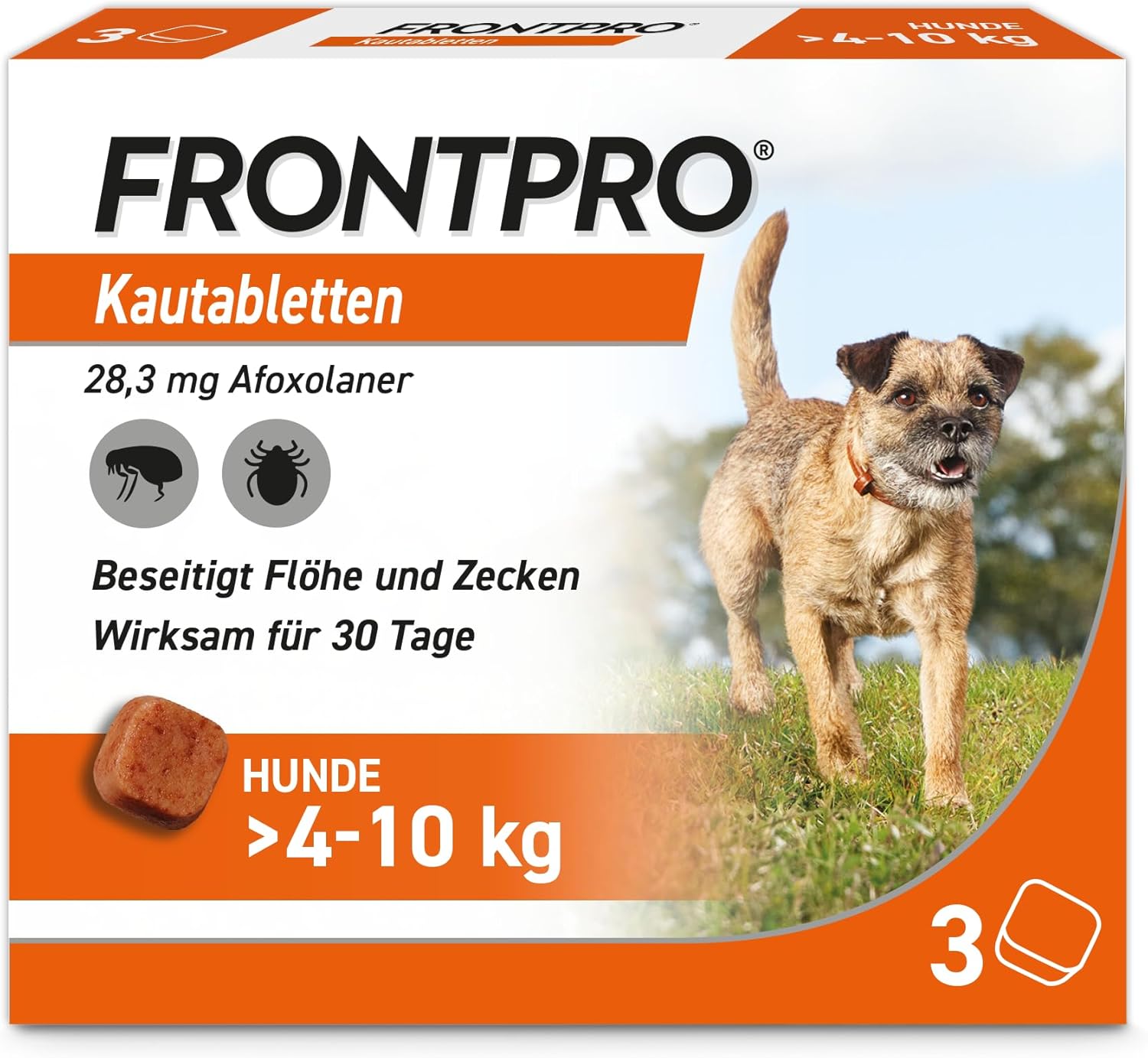 FRONTPRO Dog M Kautablette gegen Zecken & Flöhe (Hunde 4 bis 10 kg) – 3 x Kautabletten für 3 Monate Schutz FRONTPRO Dog M Kautablette gegen Zecken & Flöhe (Hunde 4 bis 10 kg) – 3 x Kautabletten für 3 Monate Schutz